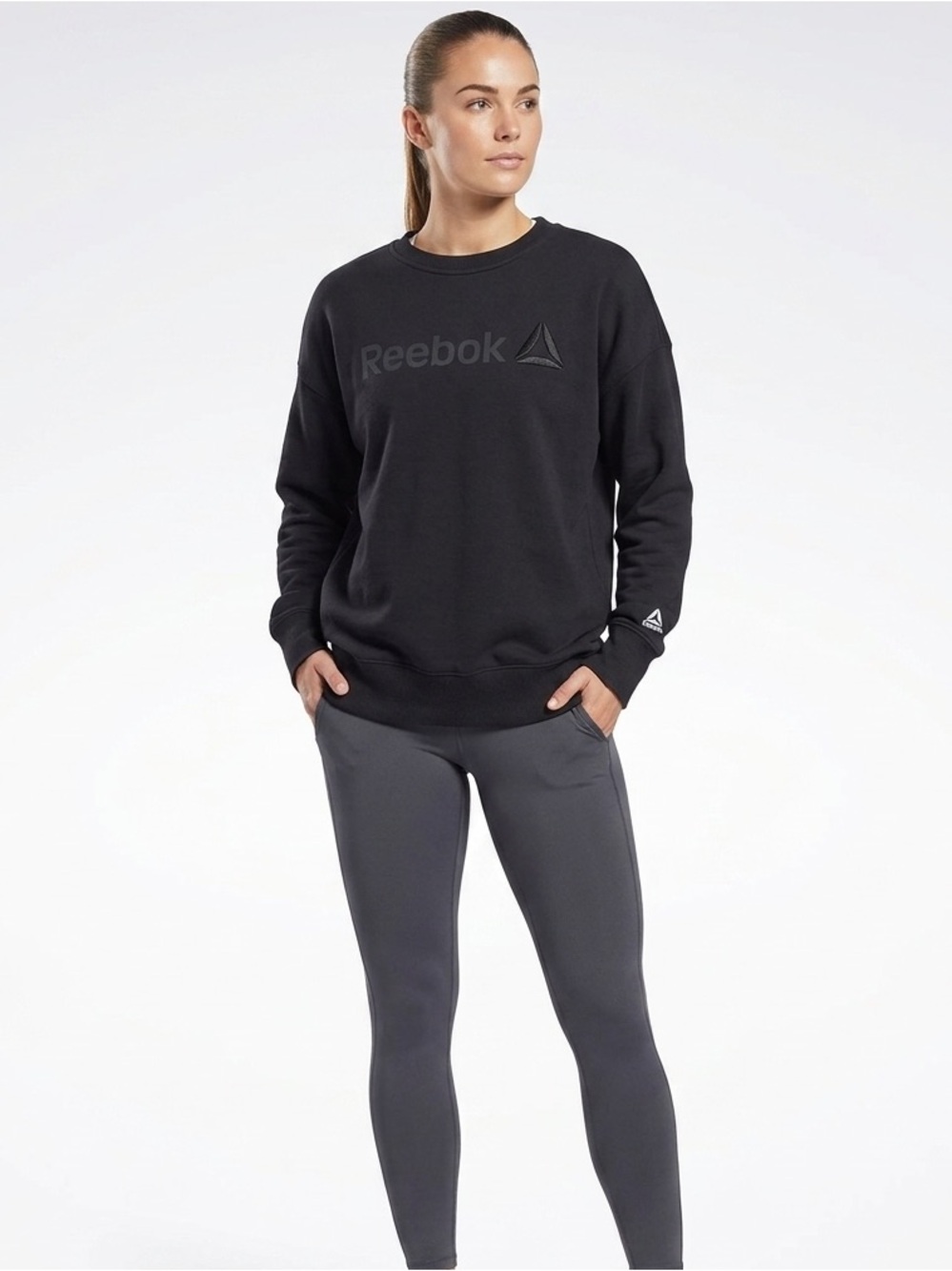Reebok Identity Tonal Embroidered Logo Crewneck Sweatshirt – Black